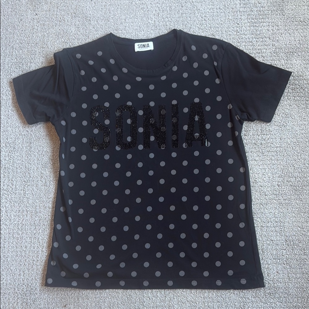 Sonia Rykiel black rhinestone embellished tee size small